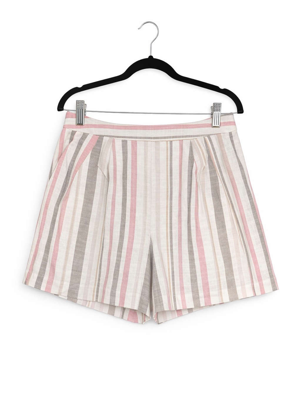 Lush Striped Pull-On Bermuda Shorts in Pink, Beige & Gray - Picture 3 of 5